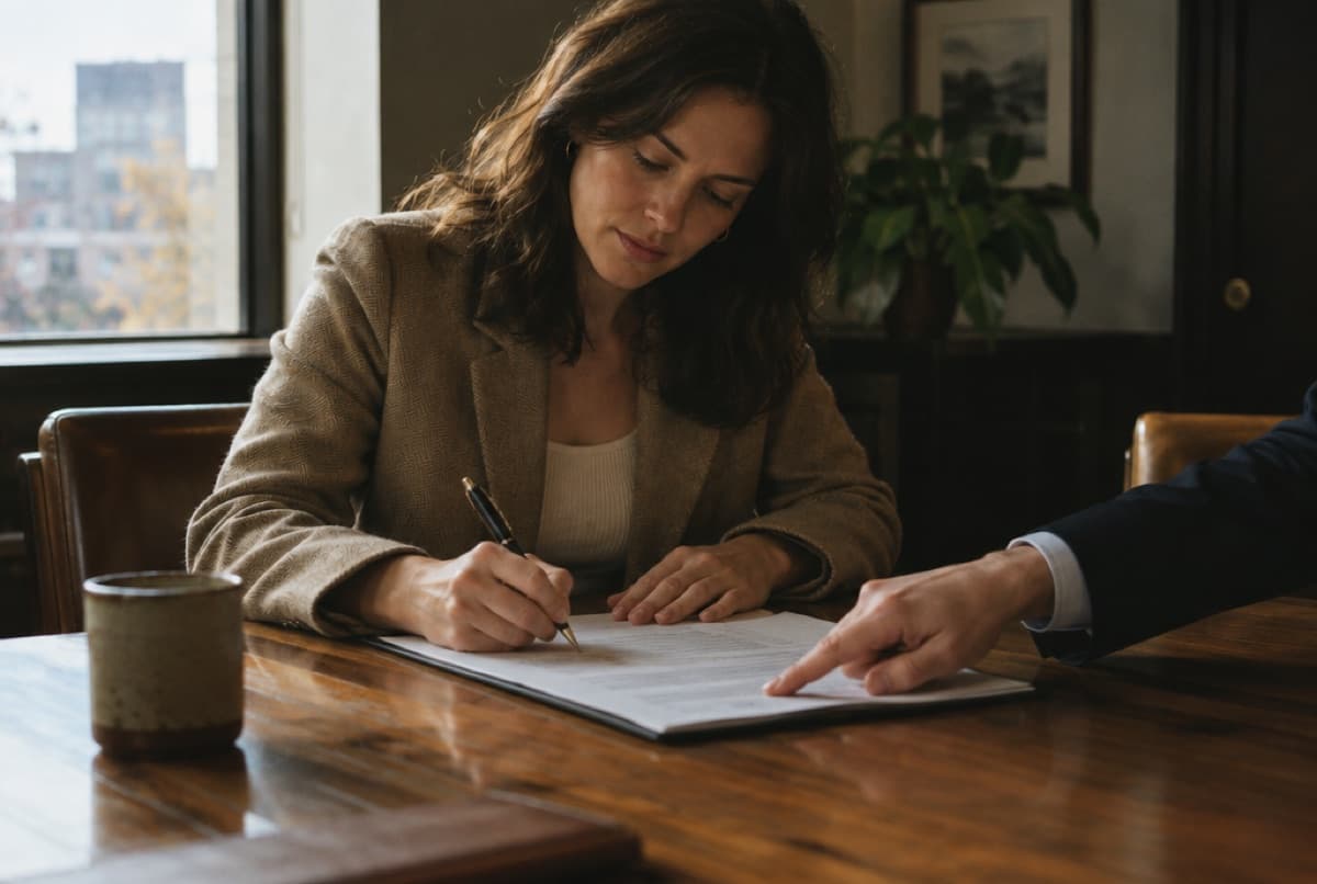 A business owner signing papers at a boardroom table